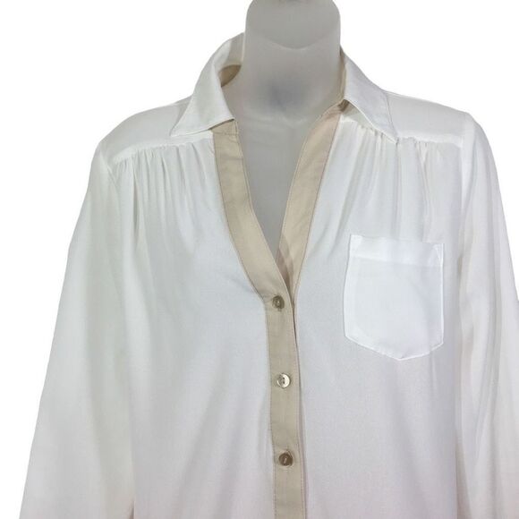 IZ Byer Women's V-Neck Collared Colorblock Semi-sheer Blouse tunic medium - Picture 2 of 10